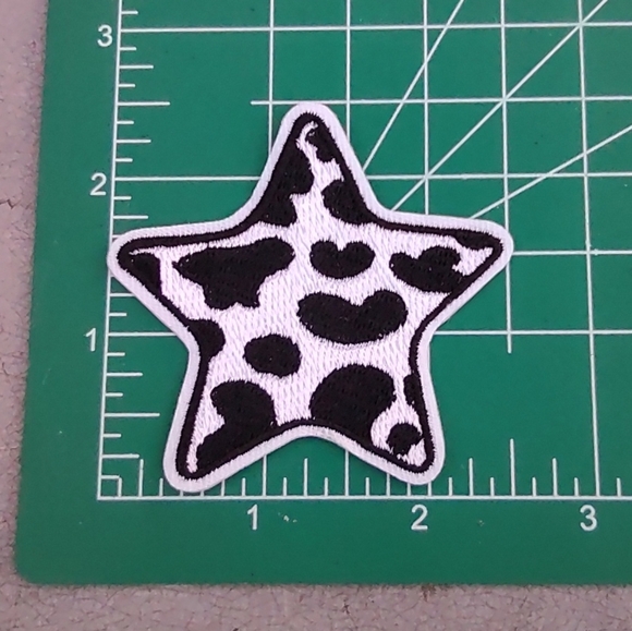 2/$10 Star Shaped Black and White Cow Print Patch - Picture 1 of 2